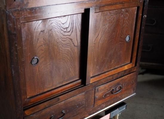 アンティーク二段重ね水屋箪笥 大正～昭和初期 古録展 送料別 M