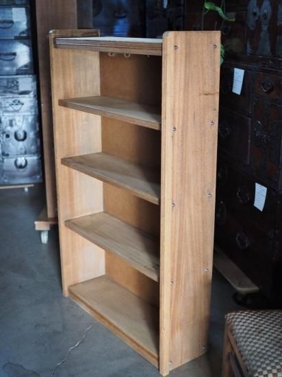 昭和レトロな無塗装背板付きラワン本棚 昭和中期 古録展 送料別 I