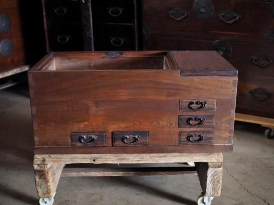 高級 欅と黒柿の長火鉢 昭和後期 古録展 送料別 Kサイズ 中古