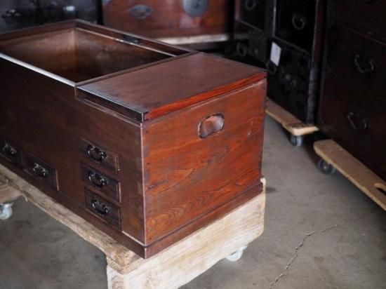 高級 欅と黒柿の長火鉢 昭和後期 古録展 送料別 Kサイズ 中古