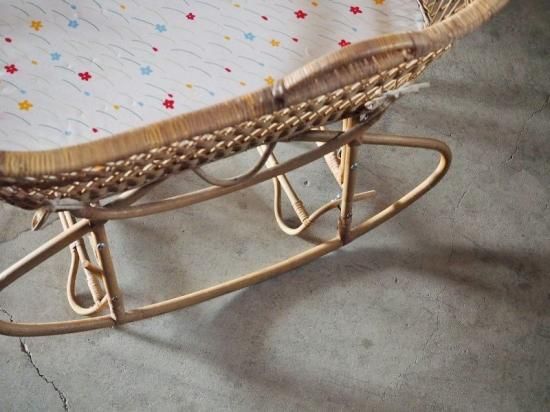 【希少品】アンティーク　ベビーベッド　ゆりかご　レトロ 籐のゆりかご ベビーベッド 昭和レトロ アンティークペットベット