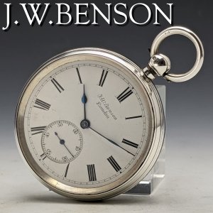 1891年 英国アンティーク 動作良好 ベンソン LUDGATE 純銀ケース 鍵巻き 懐中時計 