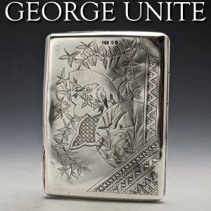 1880年 英国アンティーク 両開き型 純銀カードケース 100g George Unite