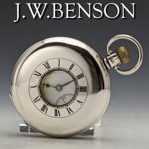 1936年 英国ヴィンテージ J.W.ベンソン 銀無垢ハーフハンター懐中時計 デニソンケース