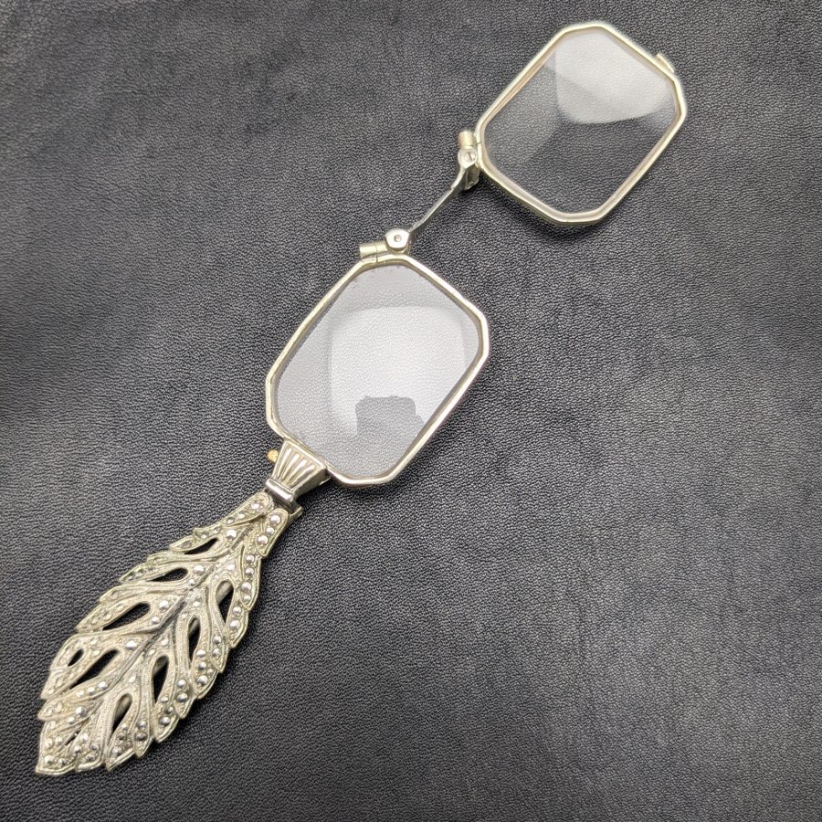 ヴィンテージ マルカサイト装飾 携帯用折りたたみ式眼鏡 ロニエット 