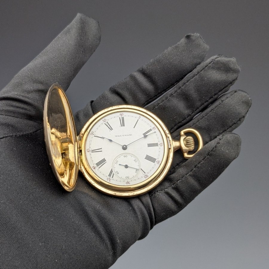 1894年 米国アンティーク 動作良好 ウォルサム 懐中時計 金張り 