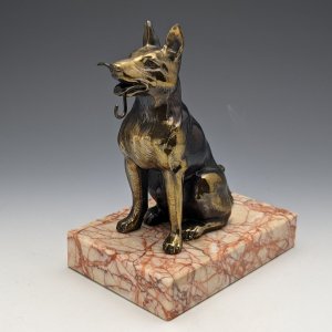 1920代 フレンチ アンティーク 犬型 ブロンズ製 大理石台座 懐中時計ホルダー