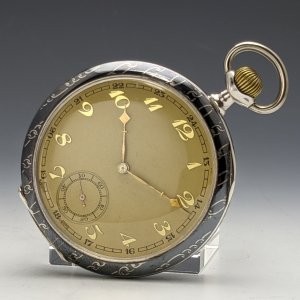 アンティーク 動作良好 スイス製無銘 銀側ニエロ象嵌ケース 懐中時計