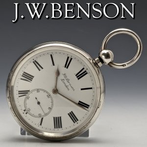 1894年 英国アンティーク 可動品 ベンソン LUDGATE 鍵巻き 銀側 懐中時計