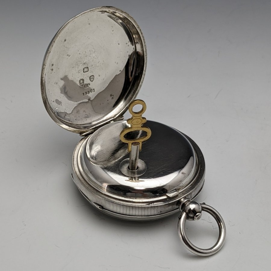1899年 英国アンティーク J.G.GRAVES 純銀ケース 鍵巻き 懐中時計 修理 