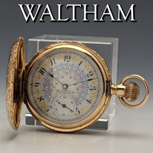 1890年 米国アンティーク 動作良好 ウォルサム 6S 14K金無垢 ハンターケース 懐中時計
