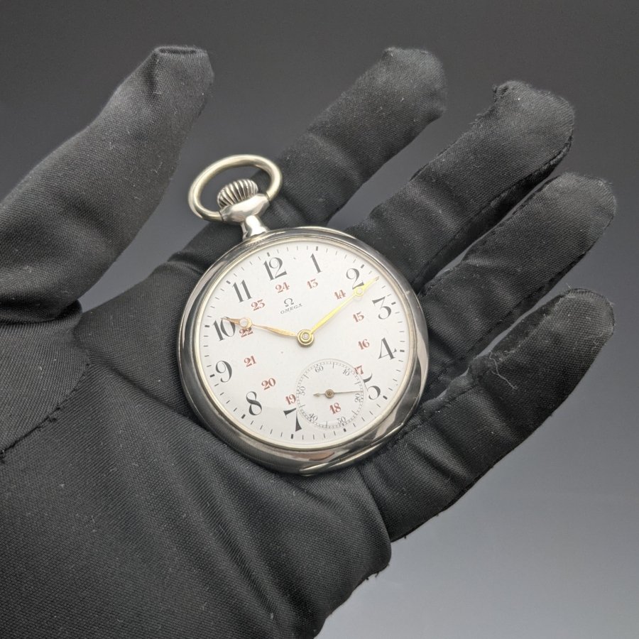 1915年頃 アンティーク 動作良好 オメガ 銀側オープンフェース 懐中時計