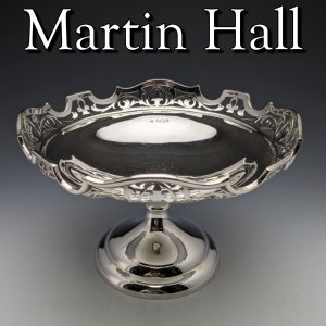 1908年 英国アンティーク ヘビーゲージ 純銀コンポート/タッツァ 直径19cm 376g Martin Hall