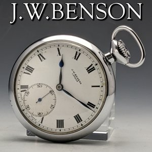 英国アンティーク動作良好 ベンソン 機械式15石 メタルケース 懐中時計