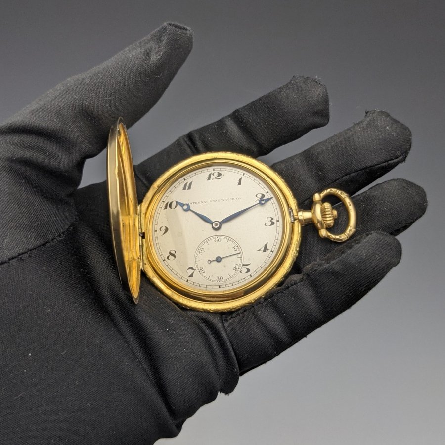 1917年頃 アンティーク 動作良好 IWCシャフハウゼン K18金無垢ハンター クロノメーター 懐中時計