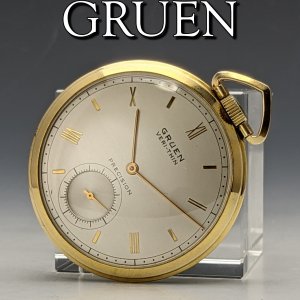 米国ヴィンテージ 動作良好 グリュエン Veri-Thin 懐中時計 ローマンインデックス 薄型金張りケース