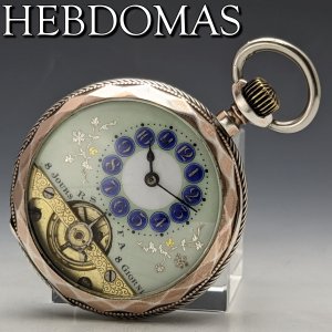 1930年代 アンティーク 動作良好 ヘブドマス 8日巻 銀彫刻ケース オープンフェース 懐中時計