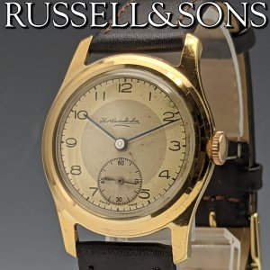 1970年頃 英国ヴィンテージ 動作良好 ラッセル 金張りケース 紳士用 機械式腕時計