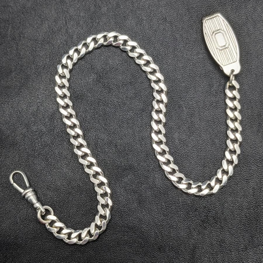 スターリングシルバープレート クリップ式 アルバートチェーン 喜平リンク