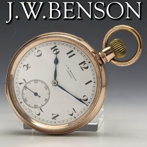 英国ヴィンテージ 動作良好 ベンソン アラビアダイヤル 金張りオープンフェース 懐中時計
