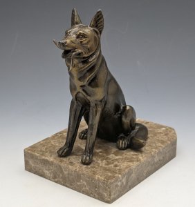 1920代 フレンチ アンティーク 犬型 ブロンズ製 大理石台座 懐中時計ホルダー