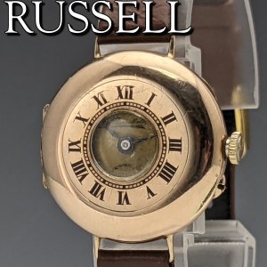 1912年 英国アンティーク 動作良好 ラッセル K9金無垢ハーフハンターケース トレンチ腕時計