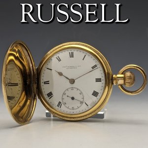 1900年頃 英国アンティーク 動作良好 ラッセル 金張りハンターケース 懐中時計