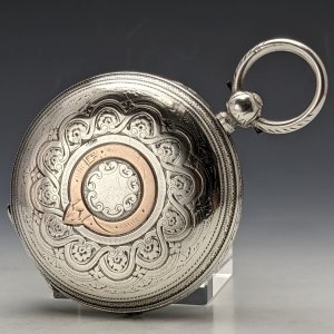 1893年 英国アンティーク 動作良好 ジョン・フォレスト 純銀彫刻大型ハンターケース 鍵巻懐中時計