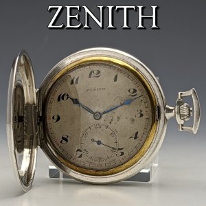 1929年頃 ヴィンテージ 動作良好 ゼニス 銀無垢 アールデコ ハンターケース 懐中時計