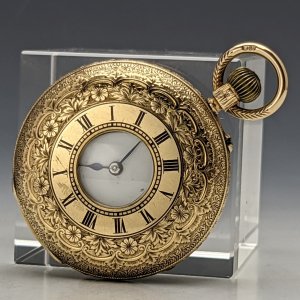 1893年 英国アンティーク 動作良好 K18金無垢ハーフハンター 懐中時計