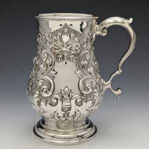 1902年 英国アンティーク 豪華立体装飾 純銀 マグカップ 218g WALKER&HALL