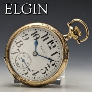 【整備済】1921年 アンティーク 動作良好 エルジン GRADE387 金張りケース 懐中時計