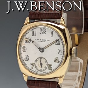 （整備済）1945年 英国ヴィンテージ 動作良好 ベンソン K9金無垢 デニソンケース 機械式 紳士用腕時計