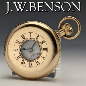 1920年頃 英国アンティーク 動作良好 ベンソン デニソンケース 金張りハーフハンター 懐中時計