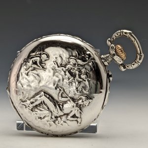 1910年頃 アンティーク 動作良好 ロンジン 天使・女神彫刻 銀側 懐中時計