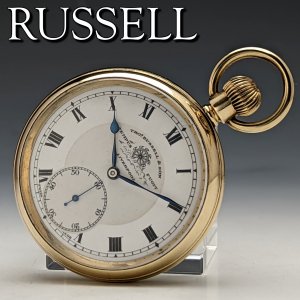 1938年頃 英国ヴィンテージ 動作良好 ラッセル 金張りケース 懐中時計 BOX入