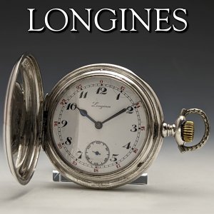 1921年頃 アンティーク 動作良好 ロンジン 銀側ハンター 懐中時計