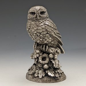 純銀張り彫刻 フクロウ オブジェ 88g 英国 カントリーアーティスト社