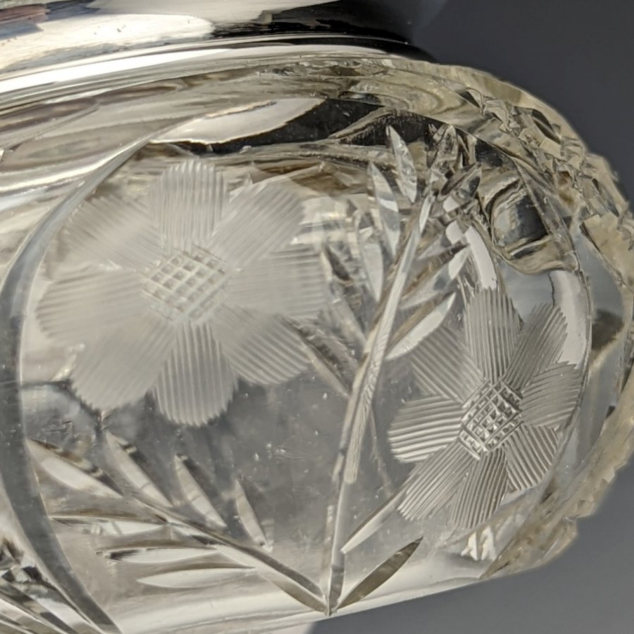 イギリスロンドン1854年製純銀蓋143g 薔薇のブライトカット ガラス容器