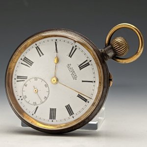 1900年頃 英国アンティーク 動作良好 H SAMUEL ガンメタルケース 懐中時計
