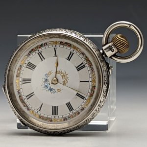 【整備済】1886年 英国アンティーク 動作良好 ジョン・ベネット 彫刻純銀ケース 懐中時計