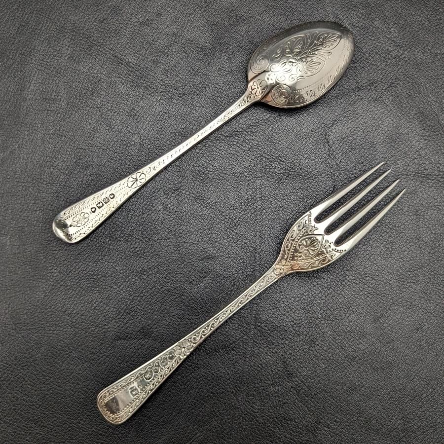 1839,1871年 英国アンティーク 純銀製 カトラリー スプーン＆フォーク