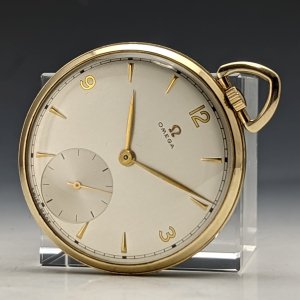 1950年頃 ヴィンテージ 動作良好 オメガ 金張りケース 15石機械式 懐中時計 チェーン付き