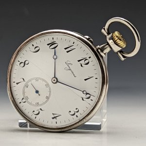 1900年頃 アンティーク 動作良好 ロンジン 農夫彫刻 銀側オープンフェース 懐中時計