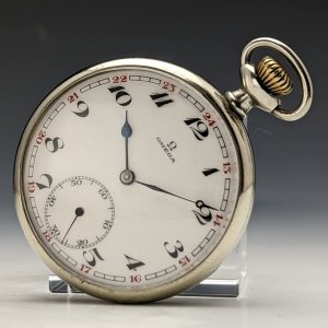 1920年頃 アンティーク 動作良好 オメガ 銀張りオープンフェース 15石機械式 懐中時計