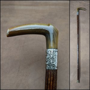 1903年 英国アンティーク ホーン クラッチハンドル 紳士用ステッキ 杖 91cm