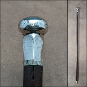 1919年 英国アンティーク 純銀小型ポンメルハンドル 紳士用ステッキ 杖 92cm