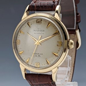 1955年 英国ヴィンテージ 動作良好 MAPPIN ９金無垢デニソンケース 紳士用 自動巻き腕時計 