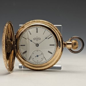 （整備済）1894年 アンティーク 動作良好 エルジン GRADE119 金張りハンターケース 懐中時計
