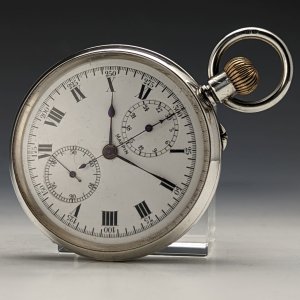 （整備済）1911年 英国アンティーク 動作良好 MAPPIN 銀側 クロノグラフ 懐中時計